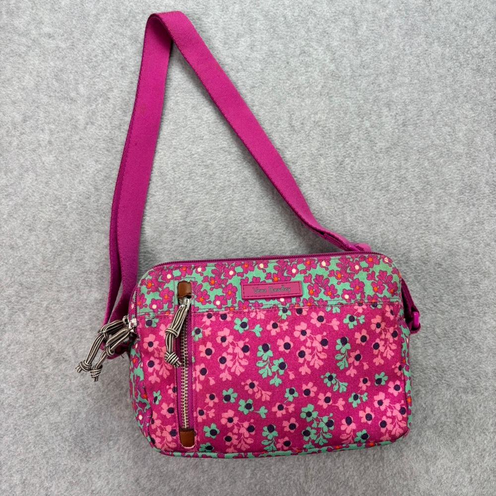 Vera Bradley Crossbody Bag Women Small Pink Floral Canvas Adjustable‎ Strap